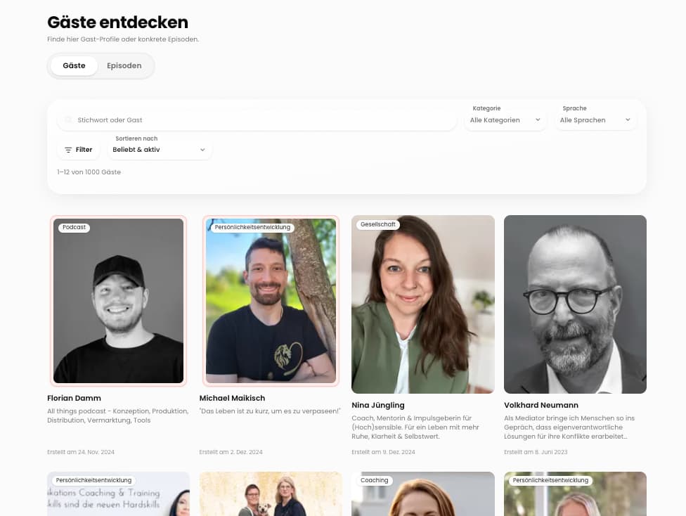 Gäste entdecken auf HalloPodcaster