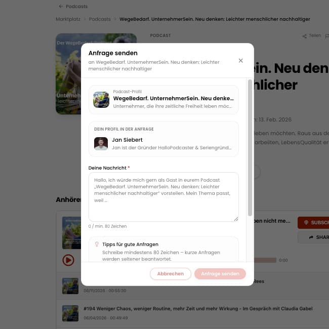 WegeBedarf – Podcast auf HalloPodcaster anfragen